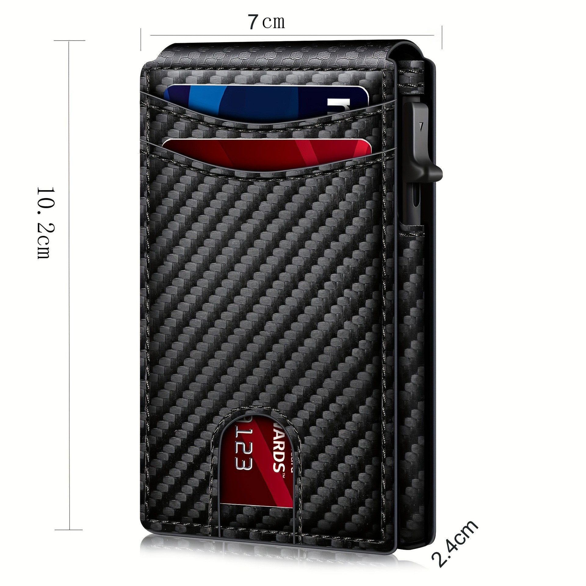 Cartera de hombre con múltiples tarjetas de empuje lateral transfronterizo, caja de tarjeta plegable de doble pliegue de fibra de carbono, billetera de seguimiento de cepillo antirrobo