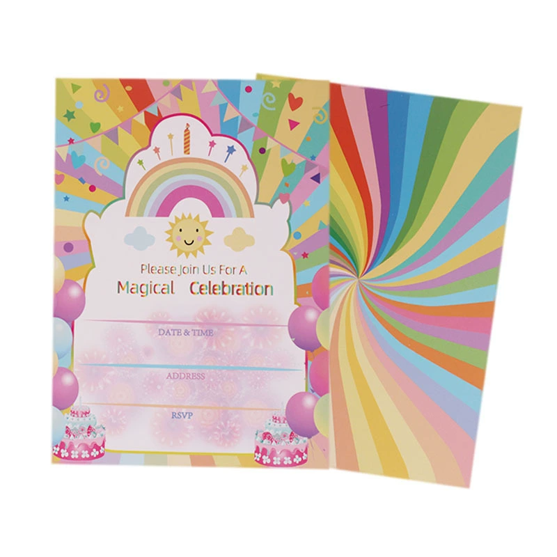 Paper greeting card wedding party pink princess party invitation letter holiday invitation Rainbow birthday party invitation card