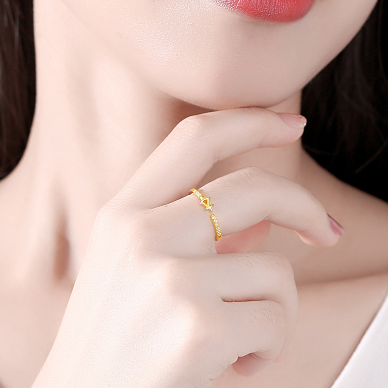 S925 Estrella de plata esterlina anillo femenino japonés y coreano diamante estrella de cinco puntas sonrisa coreano anillo único viento frío boca abierta diseño sentido