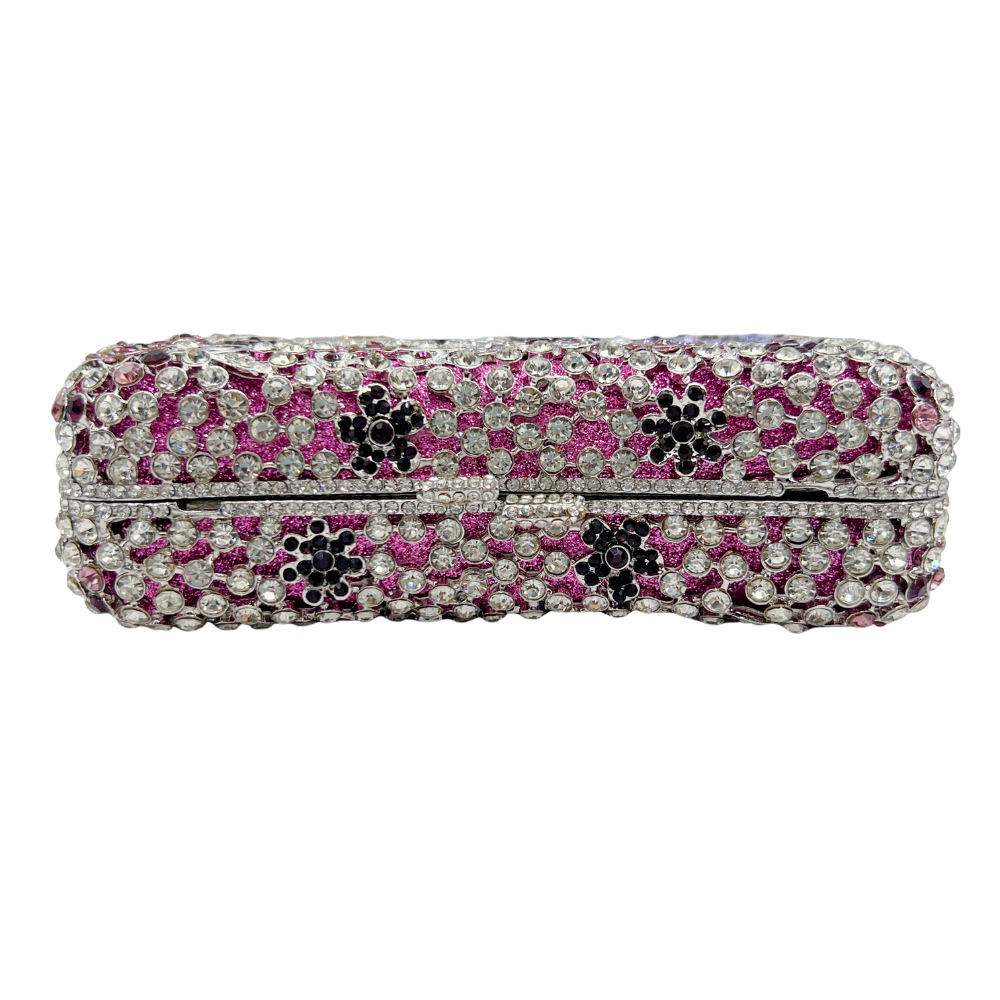 Túi clutch dạ hội đính đá kim cương hoa khoét lỗ, túi xách tay Crystal Clutch — Màu tím, Màu vàng kim, Màu bạc, Màu đen chi tiết 4