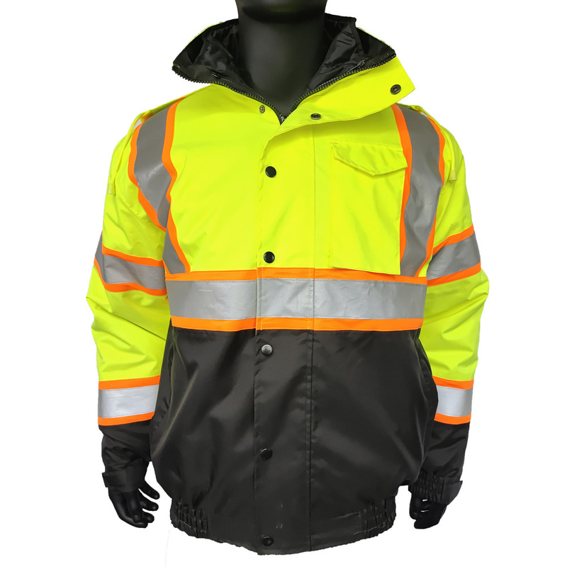 Ce Ansi Class 2 High Visibility Waterproof Hooded Quilted Cold-Proof Reflective Clothing Winter Jacket