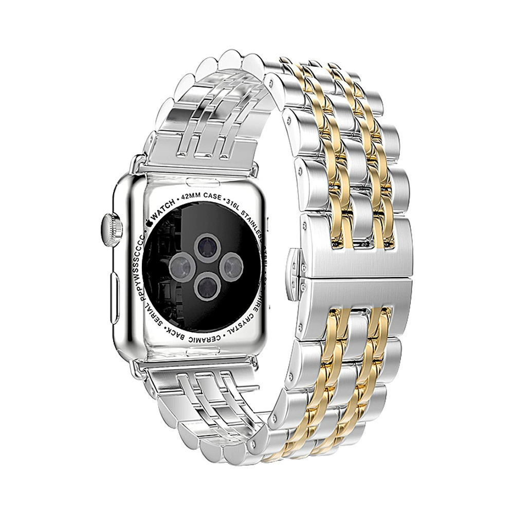Подходит для Apple iWATCH7 металлический нержавеющая сталь ремешок iwatch6/3/4/5SE цепь семь - жемчужина нержавеющая сталь наручный браслет