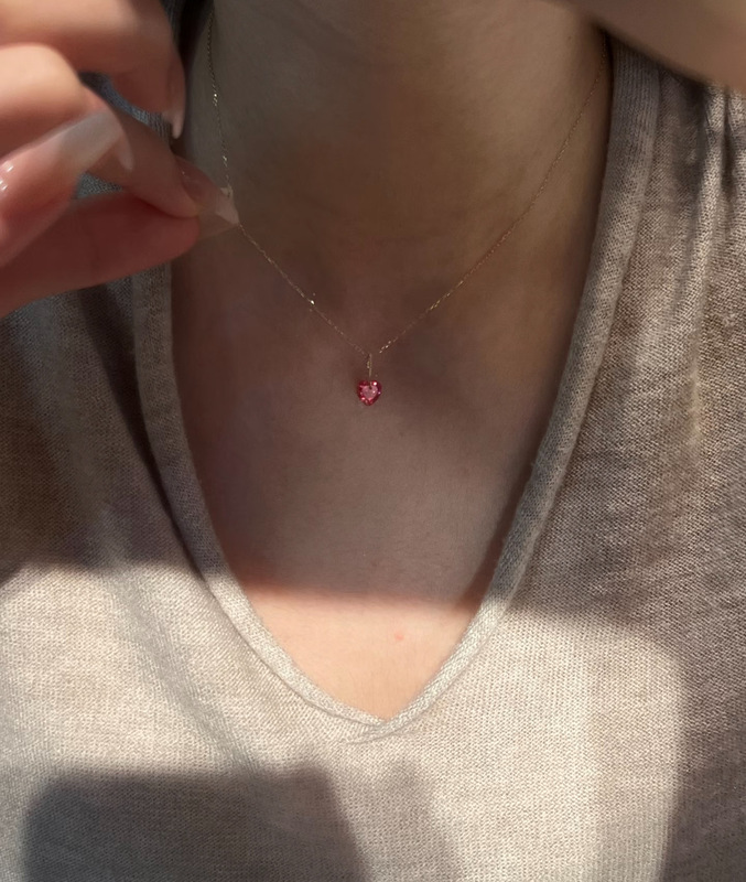 新款红宝石爱心项链女款轻奢小众甜美锁骨链简约百搭设计一件代发|undefined