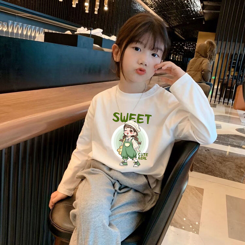 女童100%纯棉中大童春秋装新款韩版时髦洋气长袖T恤小女孩打底衫|undefined