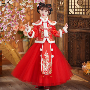New girls hanfu children under winter with velvet Chinese wind Tang Suit Chinese Princess  Dress baby qipao winter girl suits the Chinese New Year