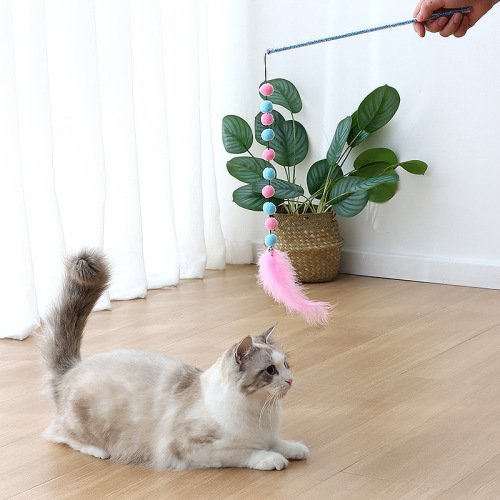 New Acrylic Color Matching Pom Pom Feather Cat Stick Cross-Border Pet Supplies Cat Fun Toys Wholesale