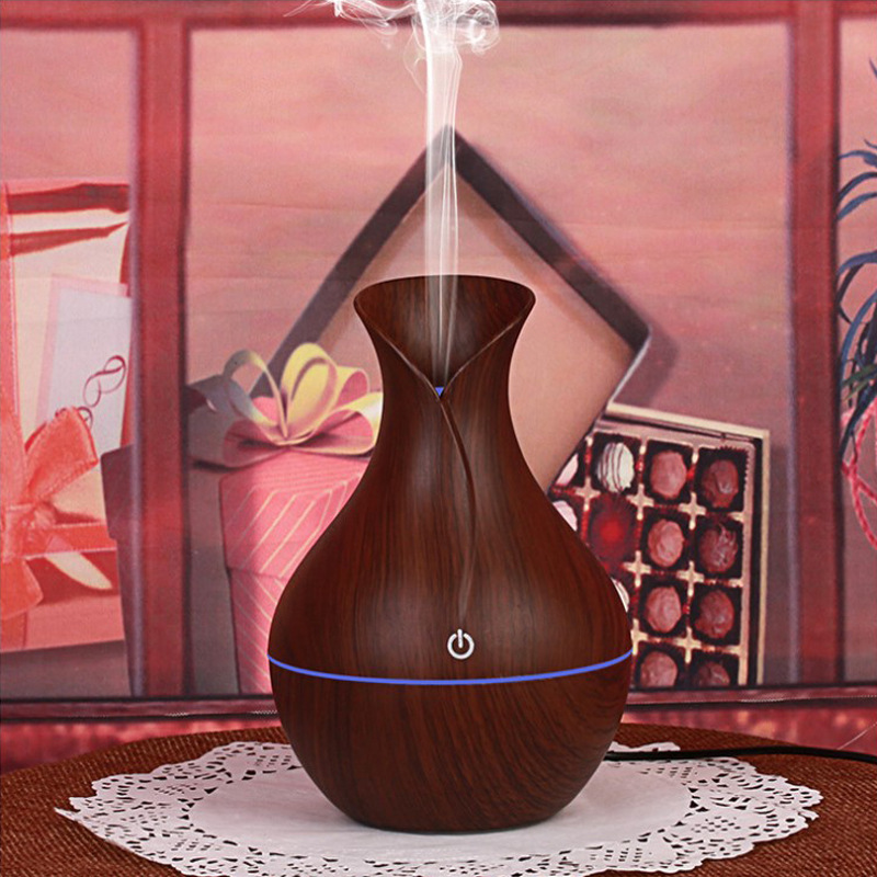 Mini humidificador USB de aromaterapia tipo florero, madera, silencioso, luz colorida, pulverizador creativo para dormitorio