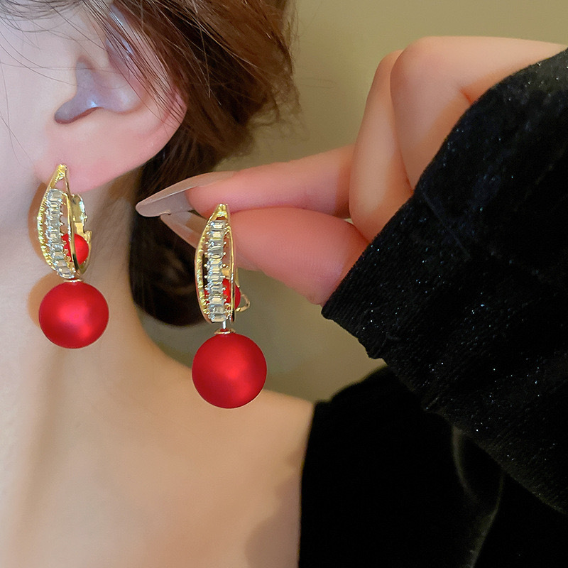 【嚴選】輕奢設計感一款多戴紅色防珍珠耳釘時尚氛圍感氣質耳環