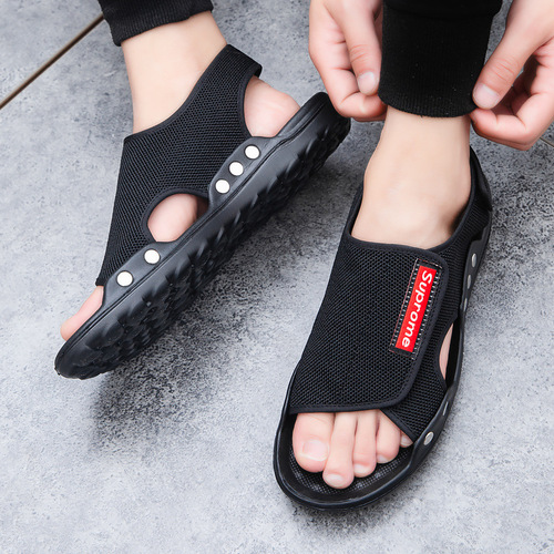 2024 new summer style comfortable and trendy soft-soled outer wear men's sandals fly woven breathable home casual slippers