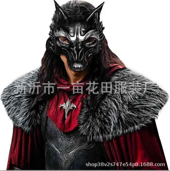 Men's Viking Fur Collar Shawl Medieval Warrior Fur Cape Halloween LARP Winter Cosplay Costume