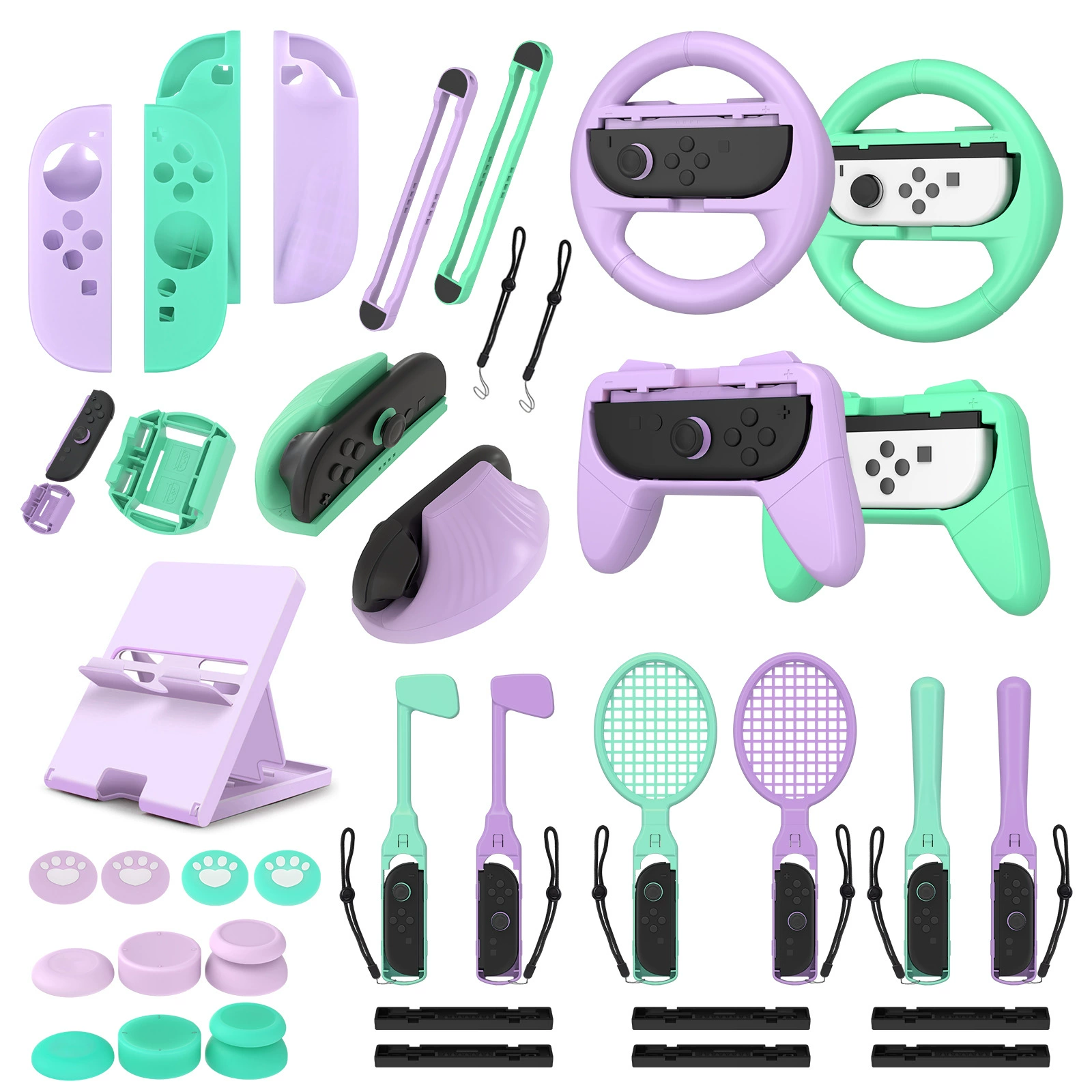Подходящий для Nintendo Switch/switch2 рукоять-руль с силиконовым чехлом, зелёный и фиолетовый двухцветный аксессуар для контроллера