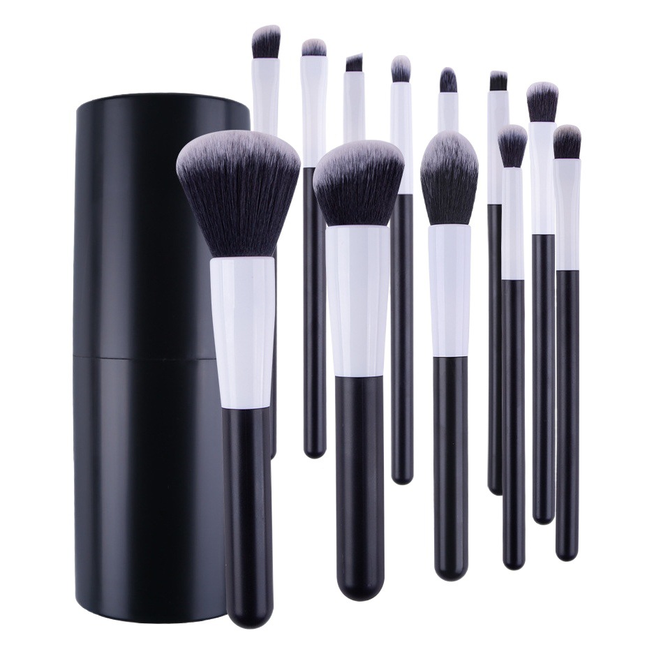 Zhuolya nuevo cepillo de maquillaje conjunto completo de herramientas de belleza al por mayor almacenamiento de cubo de plástico negro 12 pinceles de maquillaje traje