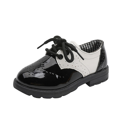 Children's black leather shoes for boys, British style, glossy small leather shoes, children's single shoes, easy-on for medium and large children