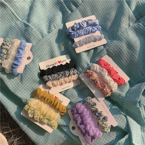 3 pieces ~ Internet celebrity small intestine hair tie ins floral mesh small fresh hair accessories retro French fairy headband Korean version