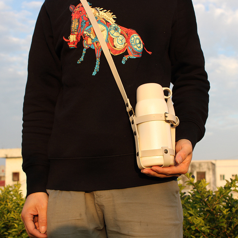 Simple Adjustable Milk Cup with Glass Water Cup Cover Thermos Cup Crossbody PU Cup Cover