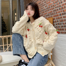 毛衣外套女裝冬季新款甜美設計感慵懶風加厚寬松長袖針織開衫上衣