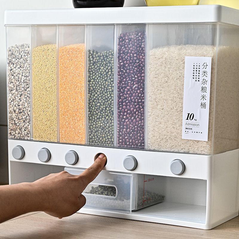 Adjustable dividers - 6-compartment rice bucket (white)