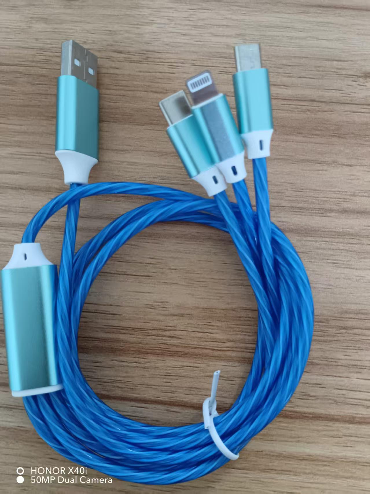 Cable DE DATOS DE streamer tres en uno para Android Apple tipo-c teléfono móvil colorido luminoso carga rápida cable multifunción