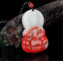 新疆戈壁金丝玉鸡血玉飘花观音佛吊坠菩萨挂件弥勒笑佛玉坠子项链
