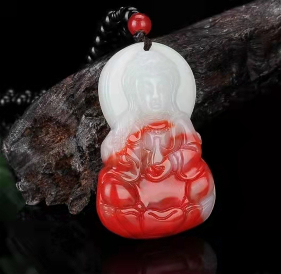 新疆戈壁金丝玉鸡血玉飘花观音佛吊坠菩萨挂件弥勒笑佛玉坠子项链