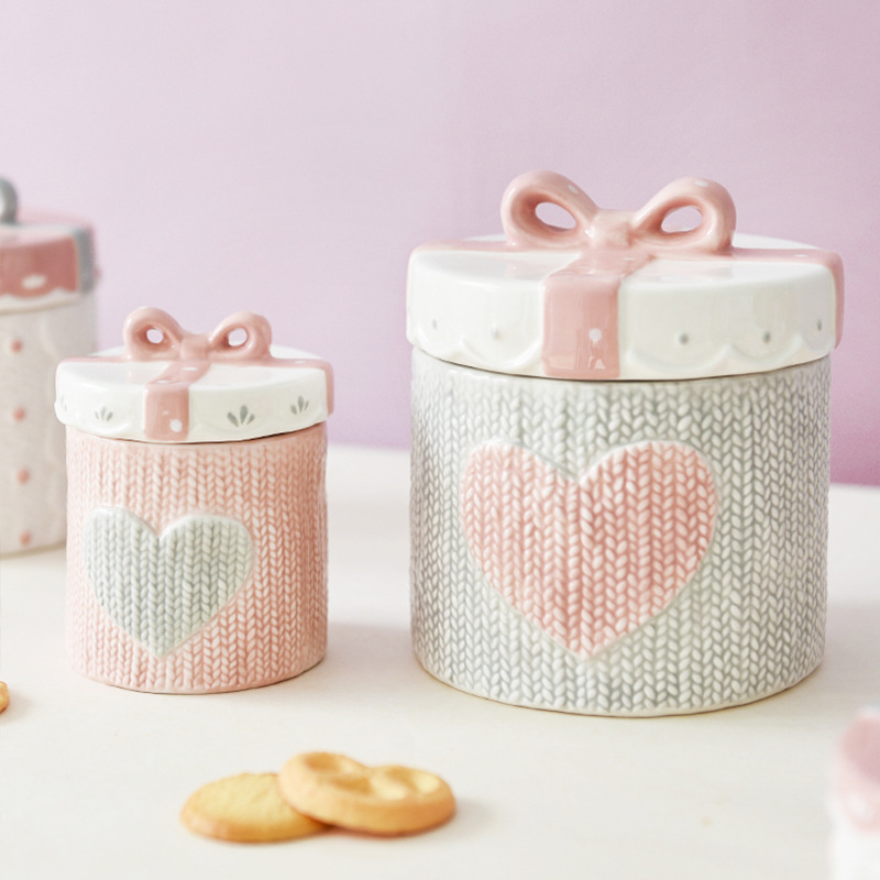 American Wedding Valentine's Day Pink Girl Heart Ceramic Sealed Cans Storage Cans Storage Cans Decorative Ornaments
