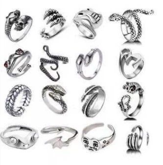 Retro Adjustable Ring Set, Punk Style, Alloy Electroplated, 16-Piece Mix (Adjustable)