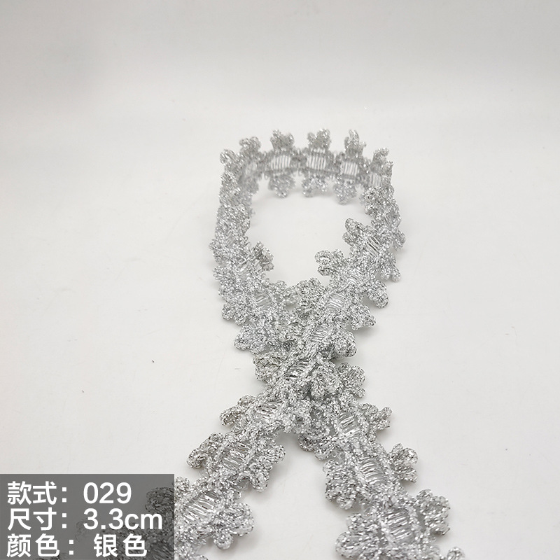 Colorido encaje de oro y plata perlas de triángulo de seda al por mayor de oro y plata cebolla diente borde DIY rendimiento accesorios de ropa estilo étnico cinta