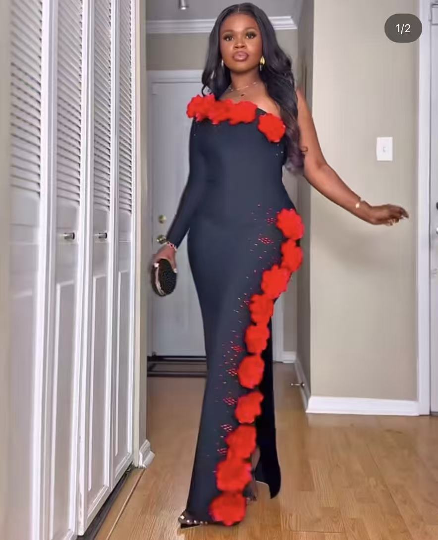Women's Halter Neck Floral Rhinestone Embellished Bandage Bodycon Dress American Style Long Skirt Fashion Elegant_ecoleips.com