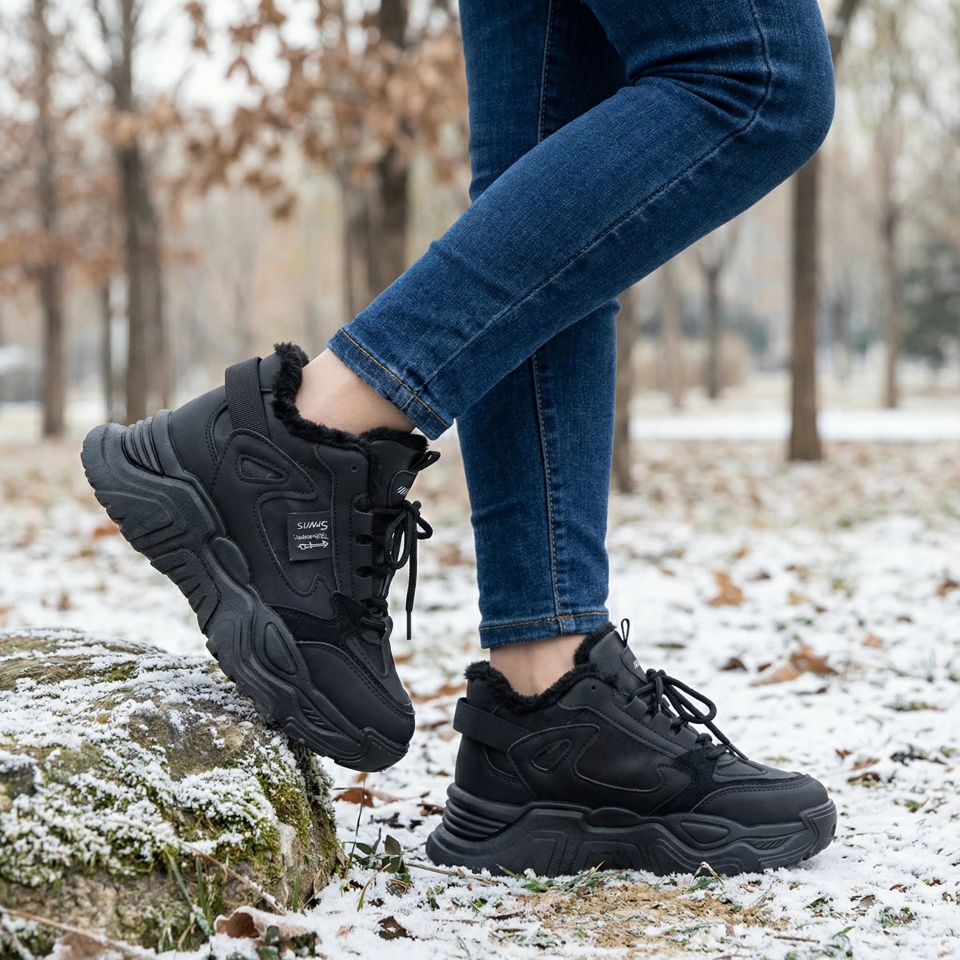 Invierno de lana y zapatos de algodón gruesos para mujeres nuevos zapatos deportivos de alta altura para padres con botas de nieve cálidas