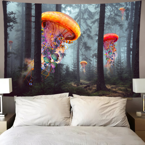 2021亚马逊新品水母挂毯家居装饰欧美挂布迷幻 床头背景布墙布ins