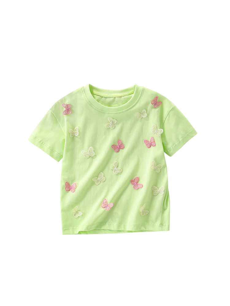 Malwee verano niñas de manga corta nueva camisa de cuello redondo para niños europeos y americanos camiseta de cuello redondo estilo occidental para niños