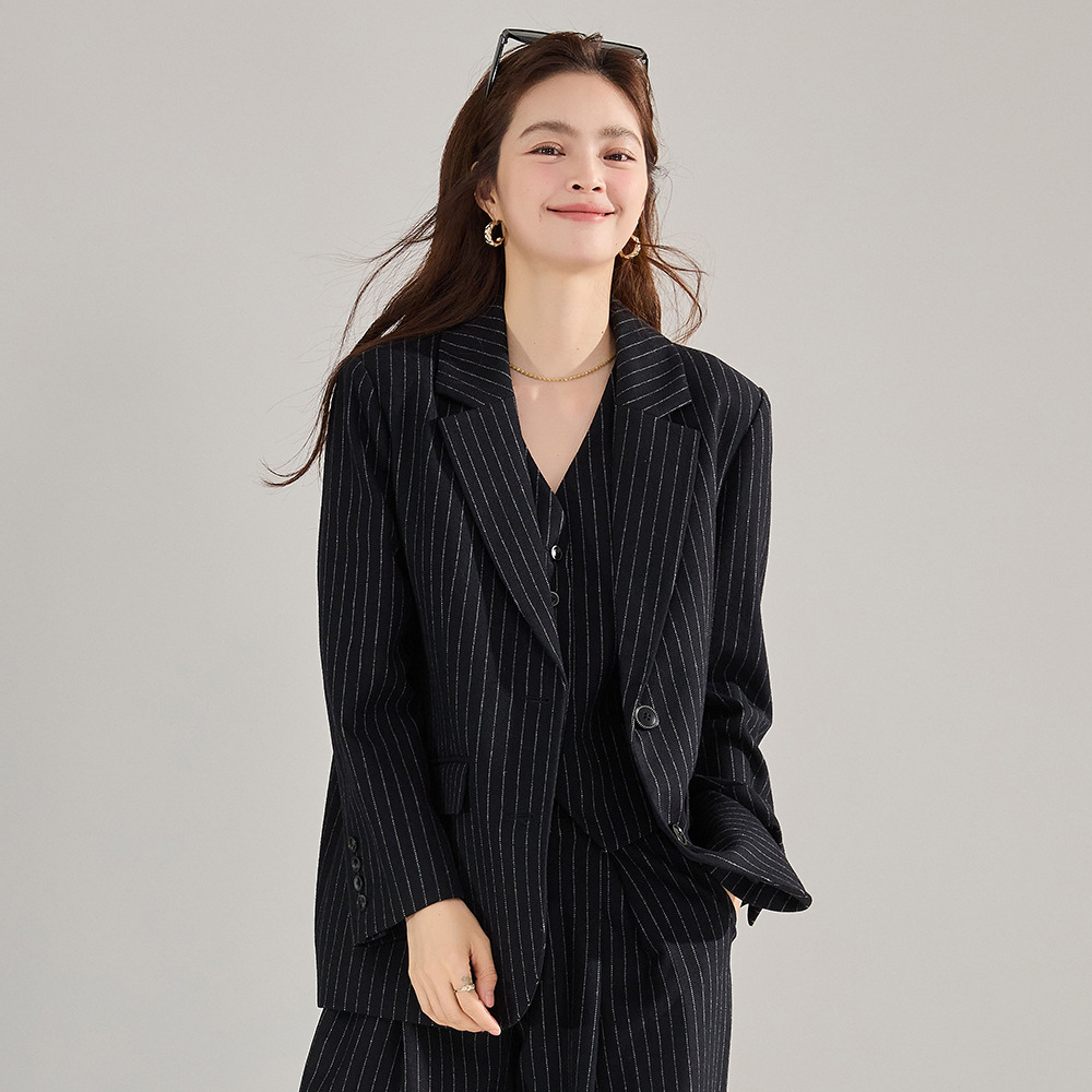 Blazer de Lana a Rayas de Corte Holgado para Oficina image 7
