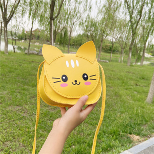 2022 new Pu printed small round bag fresh cute children's change crossbody women's bag western style kitten shoulder bag
