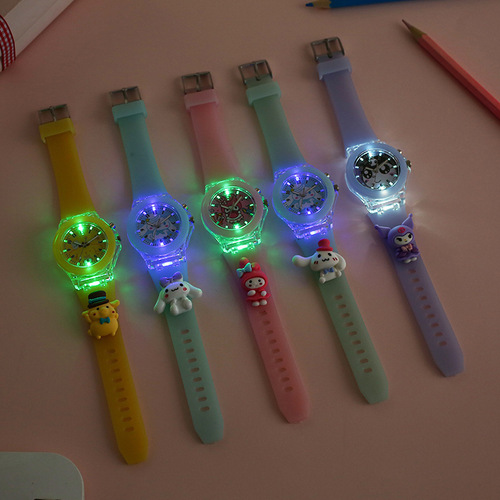 Sanrio Cartoon Children's Watch Children's Elementary School Colorful Luminous Silicone Strap Doll Electronic Watch
