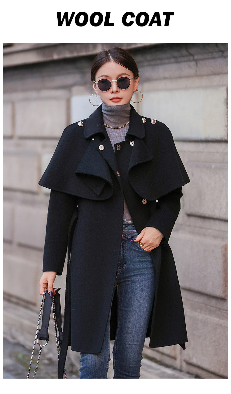 New Women's Cape Wool Trench Coat Long Casual Woolen Button