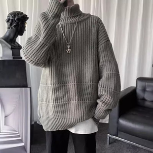 Turtleneck Sweater Women's Autumn and Winter New Fashionable Korean Pullover Solid Color Lantern Long Sleeve Loose Knitted Sweater Women's Fake Two Pieces