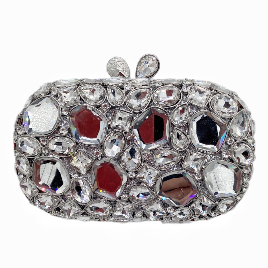 Túi clutch nữ đính đá dạ hội cao cấp, thiết kế kim cương rỗng, phong cách châu Âu — Vàng Pha Lê, Màu Sâm panh, Màu bạc, Màu xanh lá