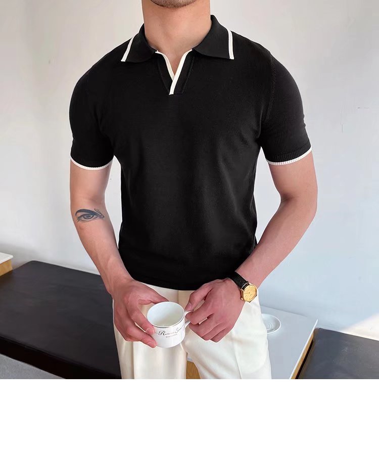 315g Weight Short Sleeve Sleeve Length Polyester Fabric Type Regular Top Length Casual Occasion Shirt Collar Neckline Slim Fit Type Stripe Pattern Summer Season Men's Gender Patchwork Design British Style Style Men's Stripe Patchwork  Shirt Men's Clothing 26