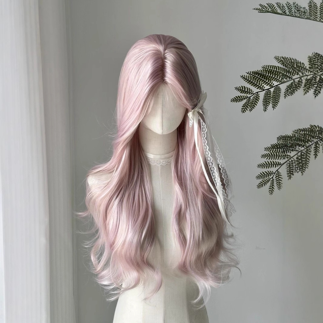 Connie perika [Rose Pink] Rano proljeće Puna glava Duga kovrčava kosa Sanjiva ružičasta Prirodna voluminozna grupa djevojaka