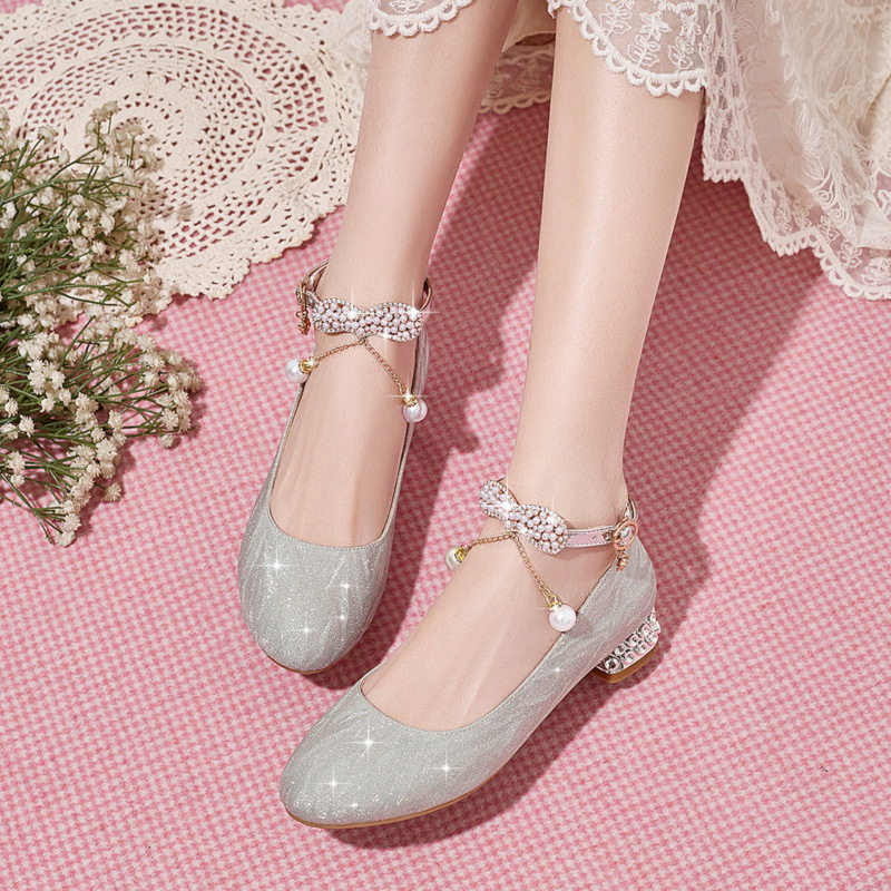 Girls' High Heels Children's Little Girl's Performance Shoes Dress Show Shoes Princess Crystal Shoes Spring and Autumn