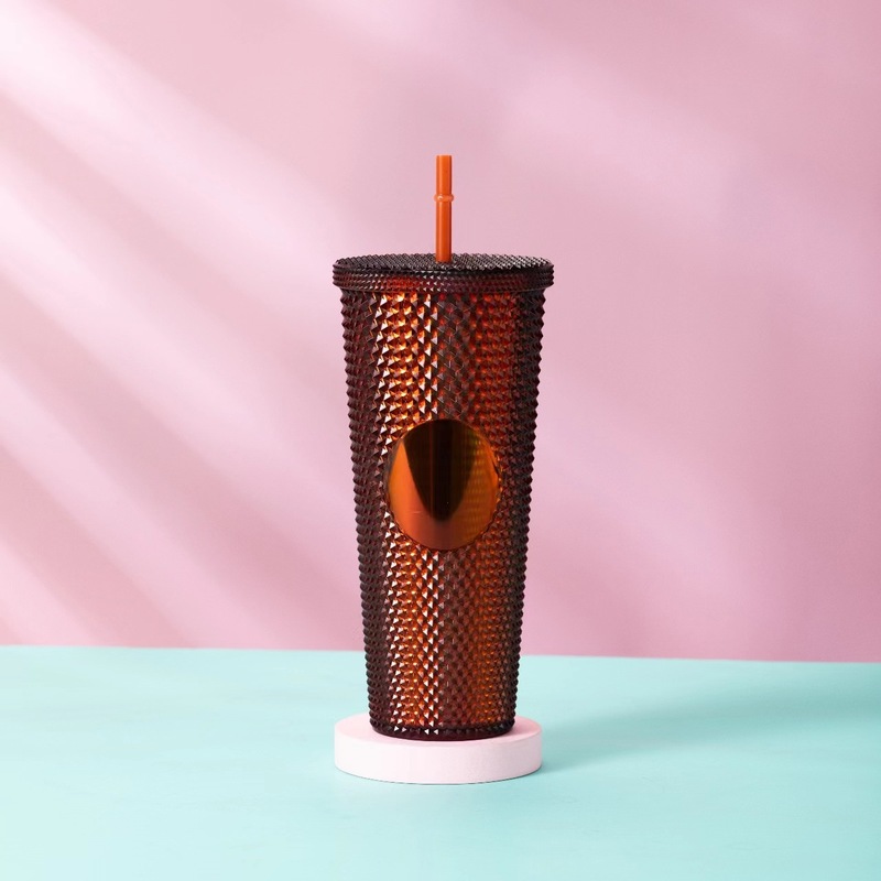 星⭐同タイプのプラスチックカップザクロ蓮カップ卸売り高颜値ストローカップ紙箱付きコップロゴ自慢メッキ|undefined