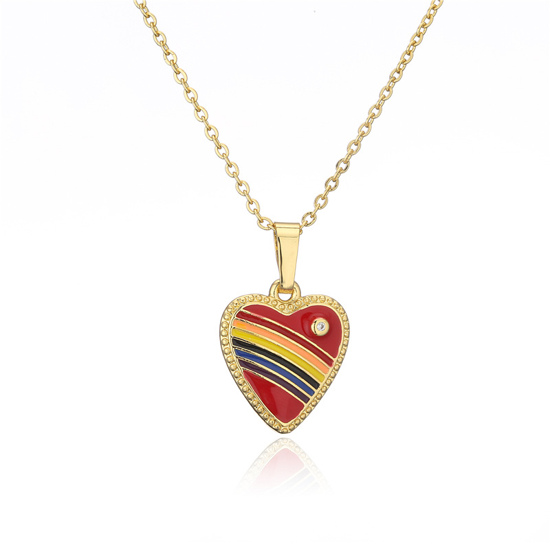 18k Fashion Rainbow Color Dripping Heart Inlaid Zircon Copper Necklace Wholesale Nihaojewelry display picture 10