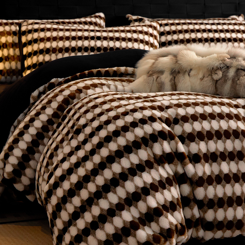 Otoño y invierno de alta calidad caliente conejo cama de peluche de cuatro piezas de seda de leche de doble cara engrosada sábanas de edredón de coral