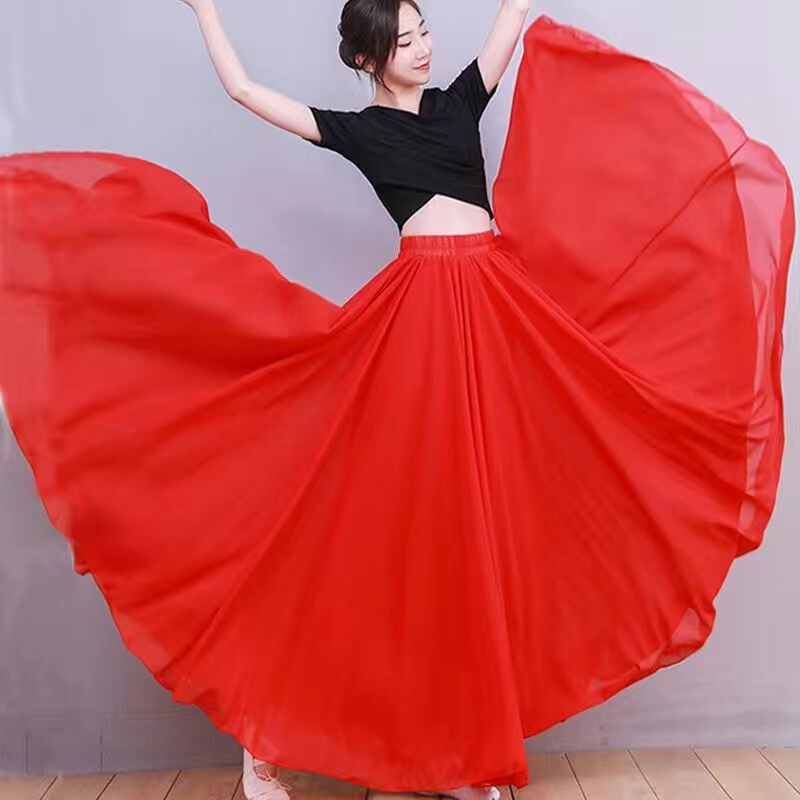 720 Degree Double Layer Large Swing Long Skirt Skirt Chiffon Beach Skirt Square Dance Skirt Modern Dance Practice Xinjiang Dance Skirt