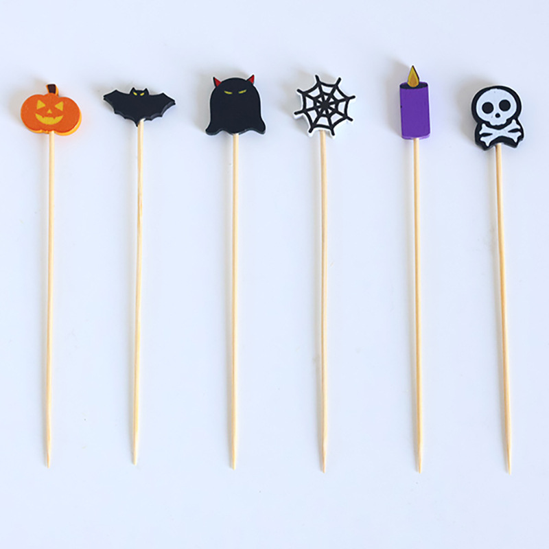 Diseño de vales de frutas desechables 100 pc/paquete clip de bambú brochetas de cañón de hierro, vales de cóctel, vales de barbacoa, cambio de empaque, no en stock image 3