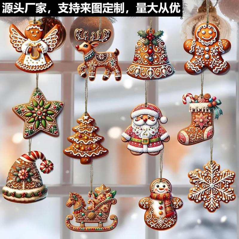 ホリデーギフトの装飾に適したサンタクロースのパターンが描かれた木製のクリスマスオーナメントの新しいクロスボーダー製品|undefined