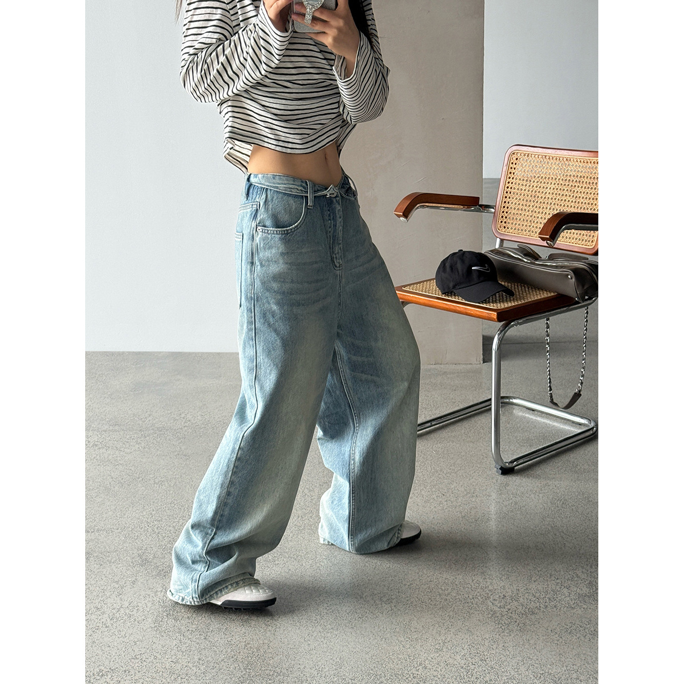 【王琪芝】 个性水洗直筒宽松牛仔裤女春夏休闲长裤WQ189宽松型