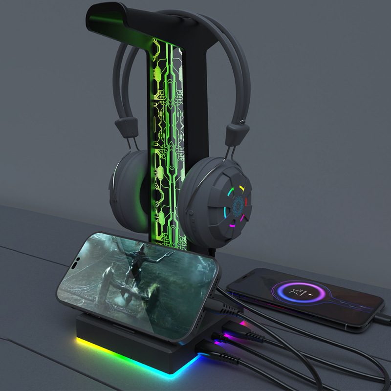 HS-1 ヘッドフォン スタンド RGB ゲーミング ヘッドセット発光統合 USBHUB 拡張ドック マジック アンビエンス ライト|undefined
