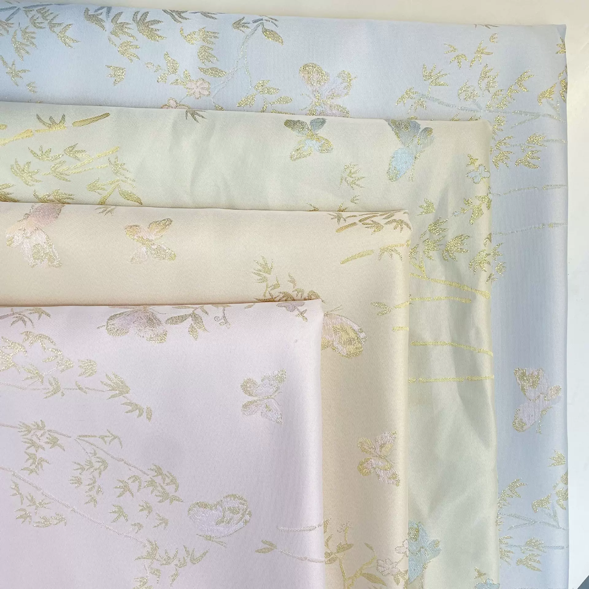 国风春秋汉服金丝竹叶蝴蝶色织提花布新中式马甲旗袍连衣裙面料