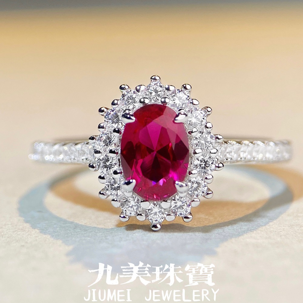S925 Sterling Silver Pigeon Blood Red Ring Women's Red Treasure Zircon Pigeon Egg Ring Japanese and Korean Simple All-match Ring Without Falling